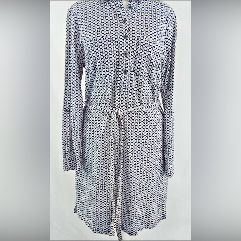 Boden All Season Cotton Navy/White Geometric Print Long-Sleeve Dress Size 12R